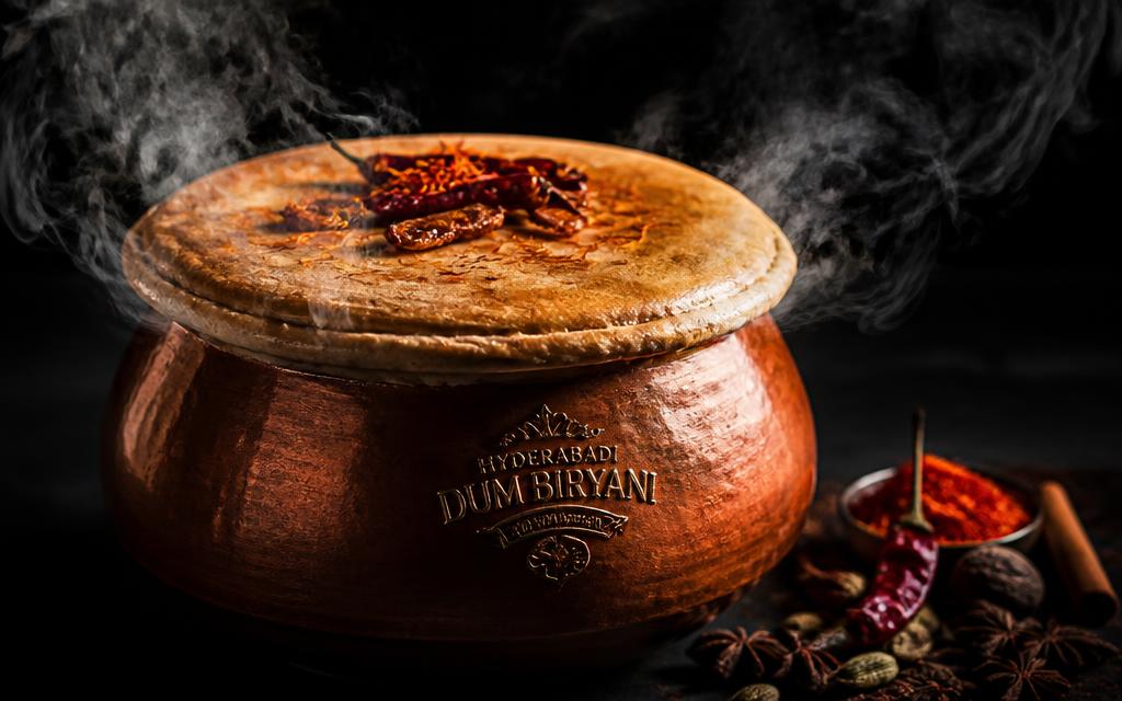 Signature dum handi with steam and red chillies